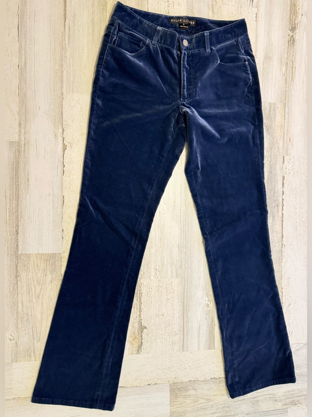 Ralph Lauren Vintage Velvet Blue Pockets Zip Bootcut Pants 6 Hong Kong